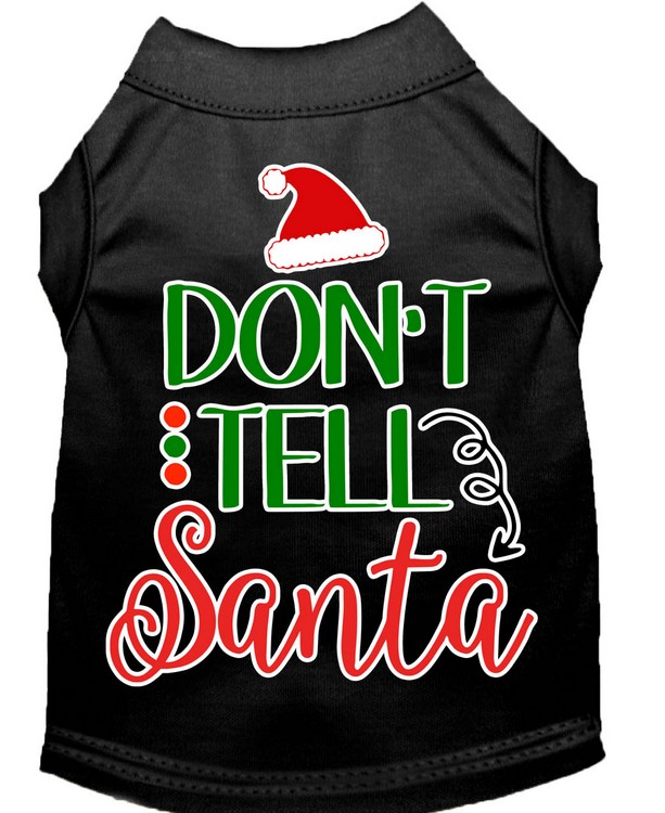 Don't Tell Santa Screen Print Dog Shirt Black XXL